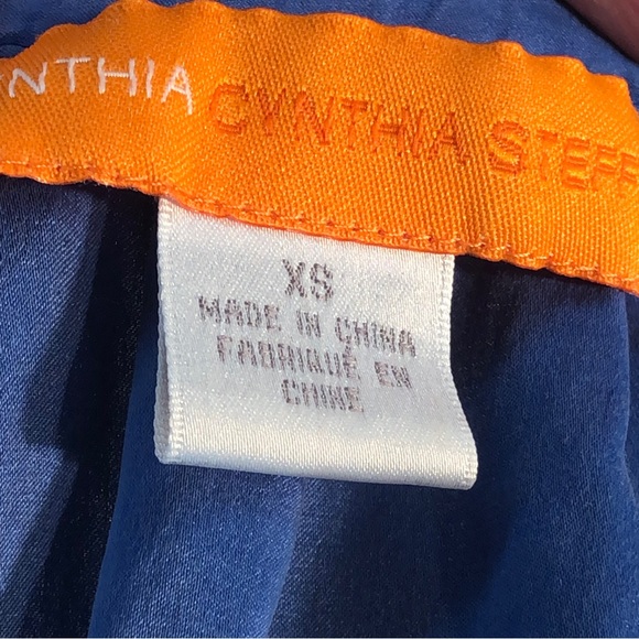 Silk Cynthia Steffe Luxury Blue Short Puff Sleeve Blouse Laced Tie Neck size XS - Picture 9 of 11